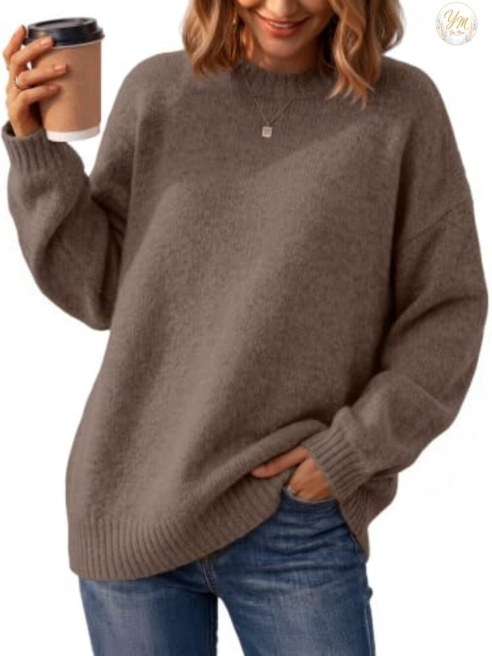 Oversized Crewneck Sweater Cozy Knit Pullover Fall Winter